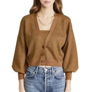 NWT ALICE + OLIVIA‎ Zelina Preppy Metallic Bronze Deep V Cardigan Size M